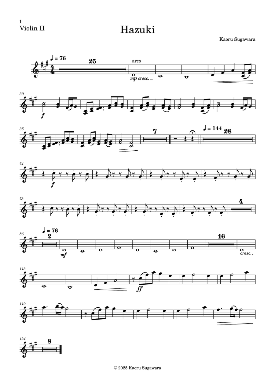 Hazuki (Orchestral version): 2nd Violin Full Orchestra scores gallery preview page 1