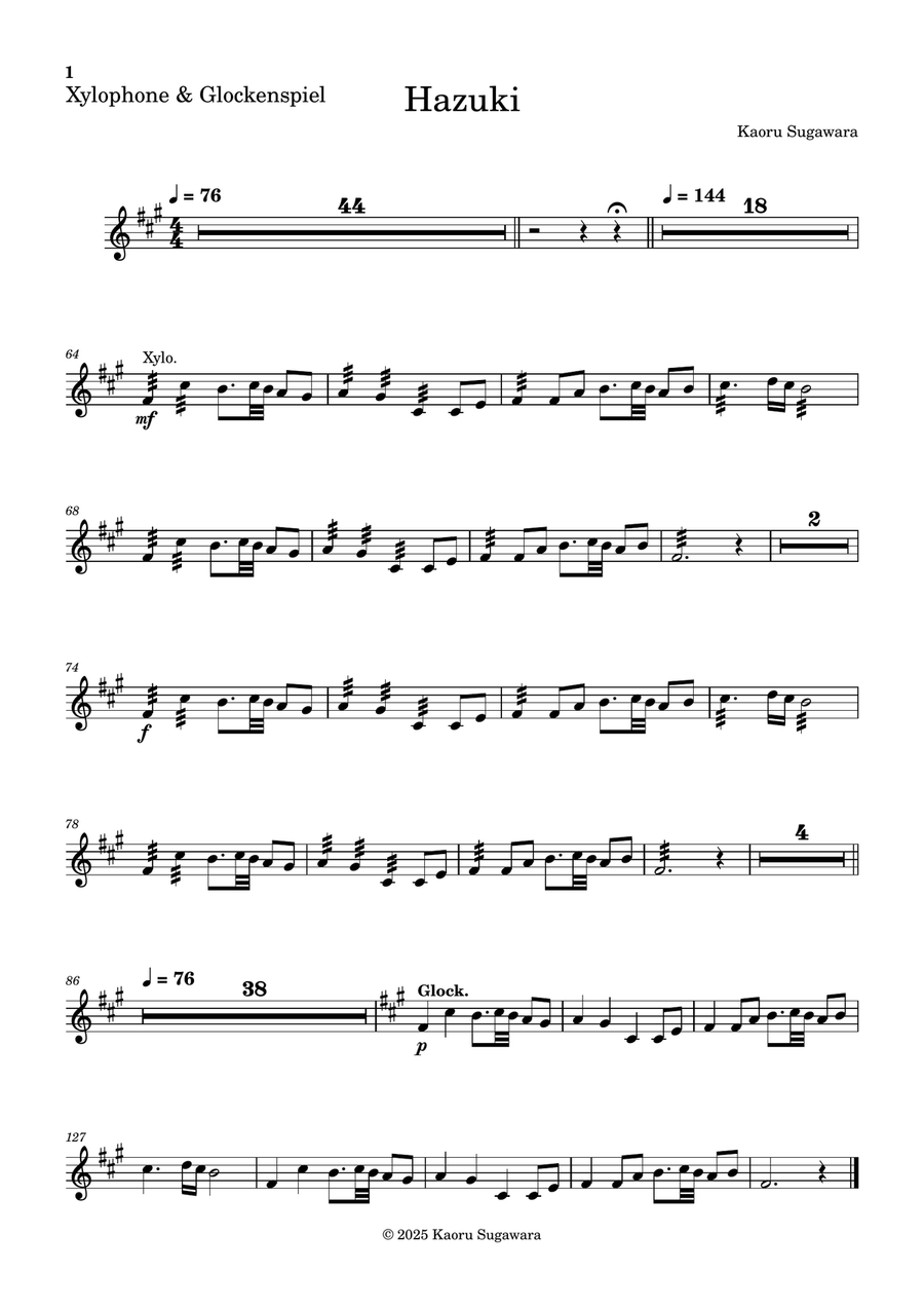 Hazuki (Orchestral version): Xylophone & Glockenspiee Full Orchestra scores gallery preview page 1