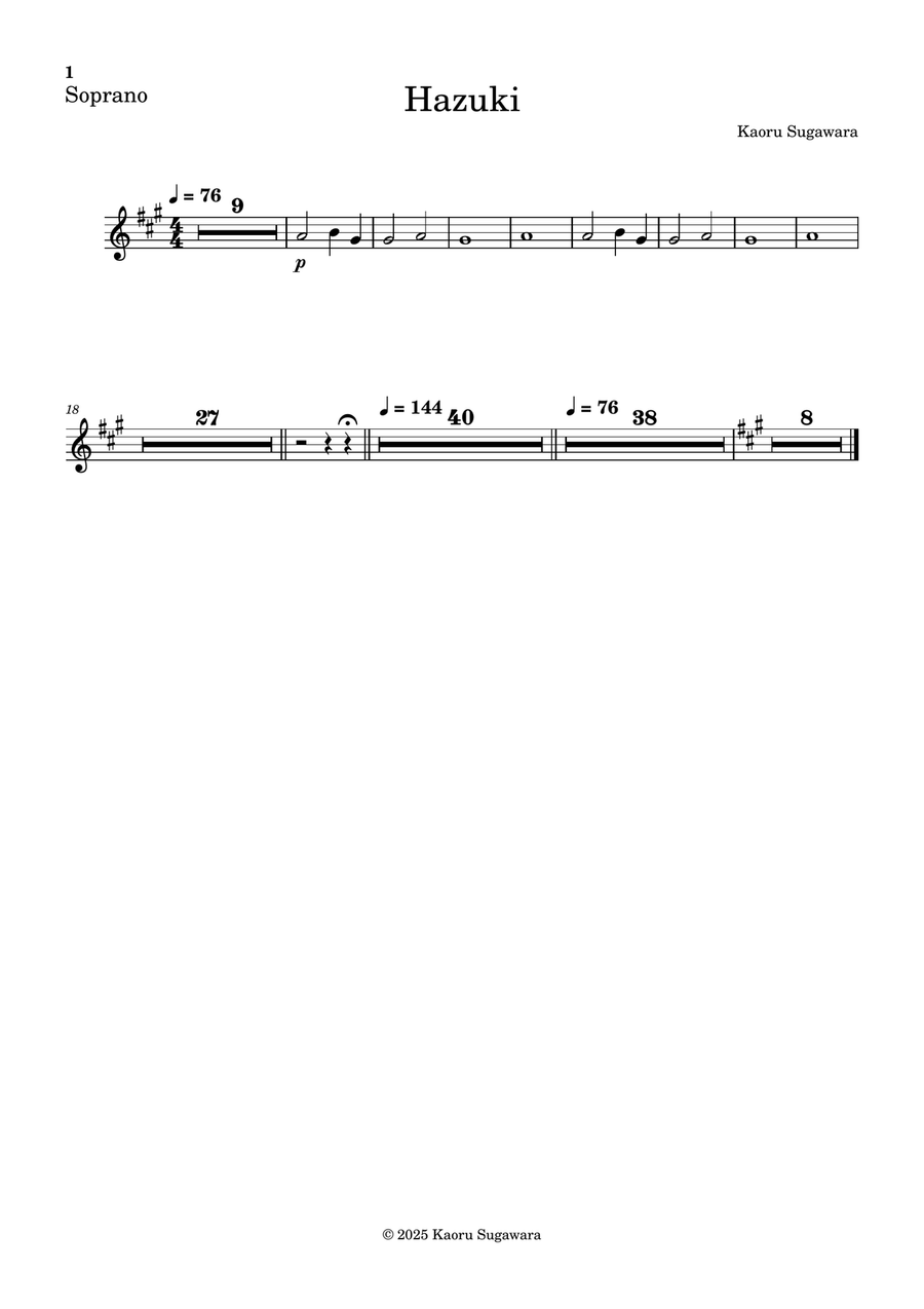 Hazuki (Orchestral version): Soprano choir Choir scores gallery preview page 1