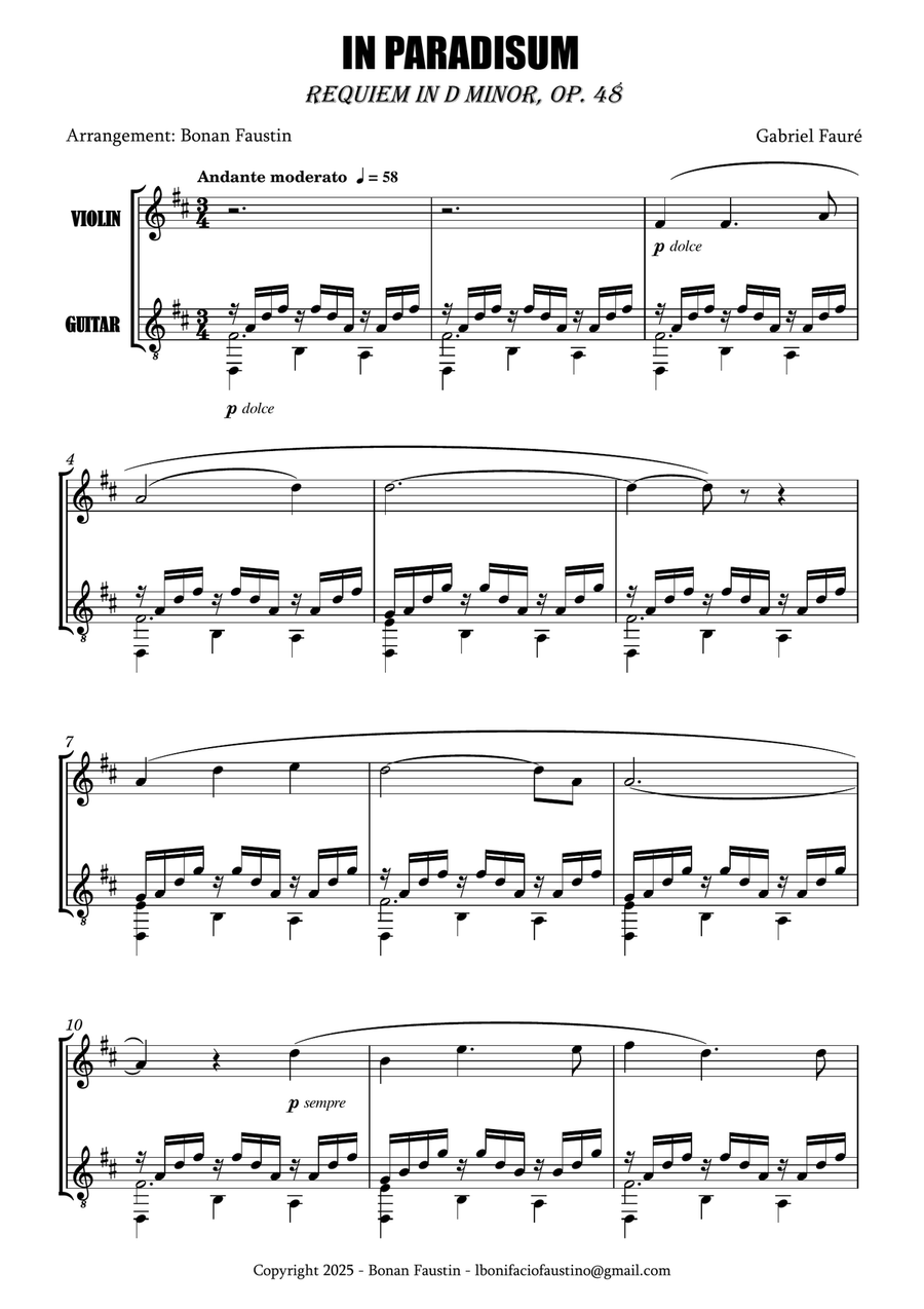 IN PARADISUM [GABRIEL FAURÉ] FOR VIOLIN AND GUITAR String Duet scores gallery preview page 2