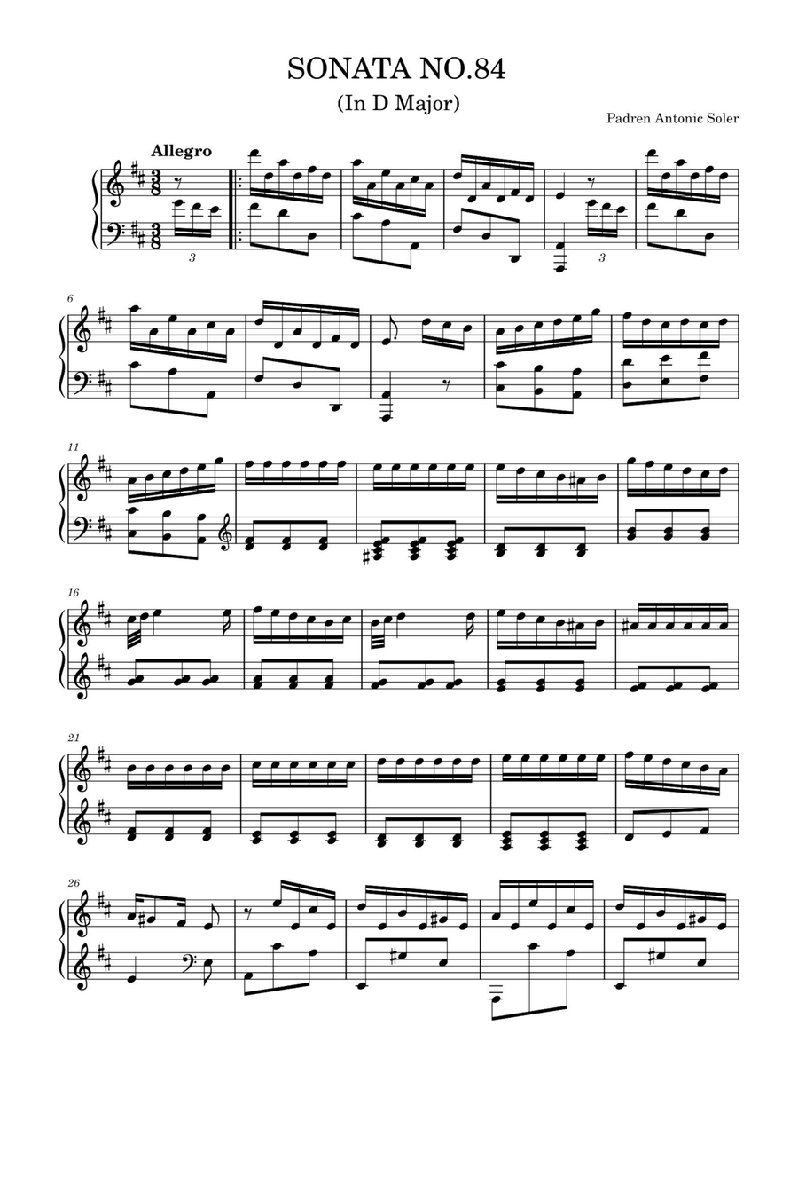 SONATA NO.84 - Antonio Soler Piano Solo scores gallery preview page 1