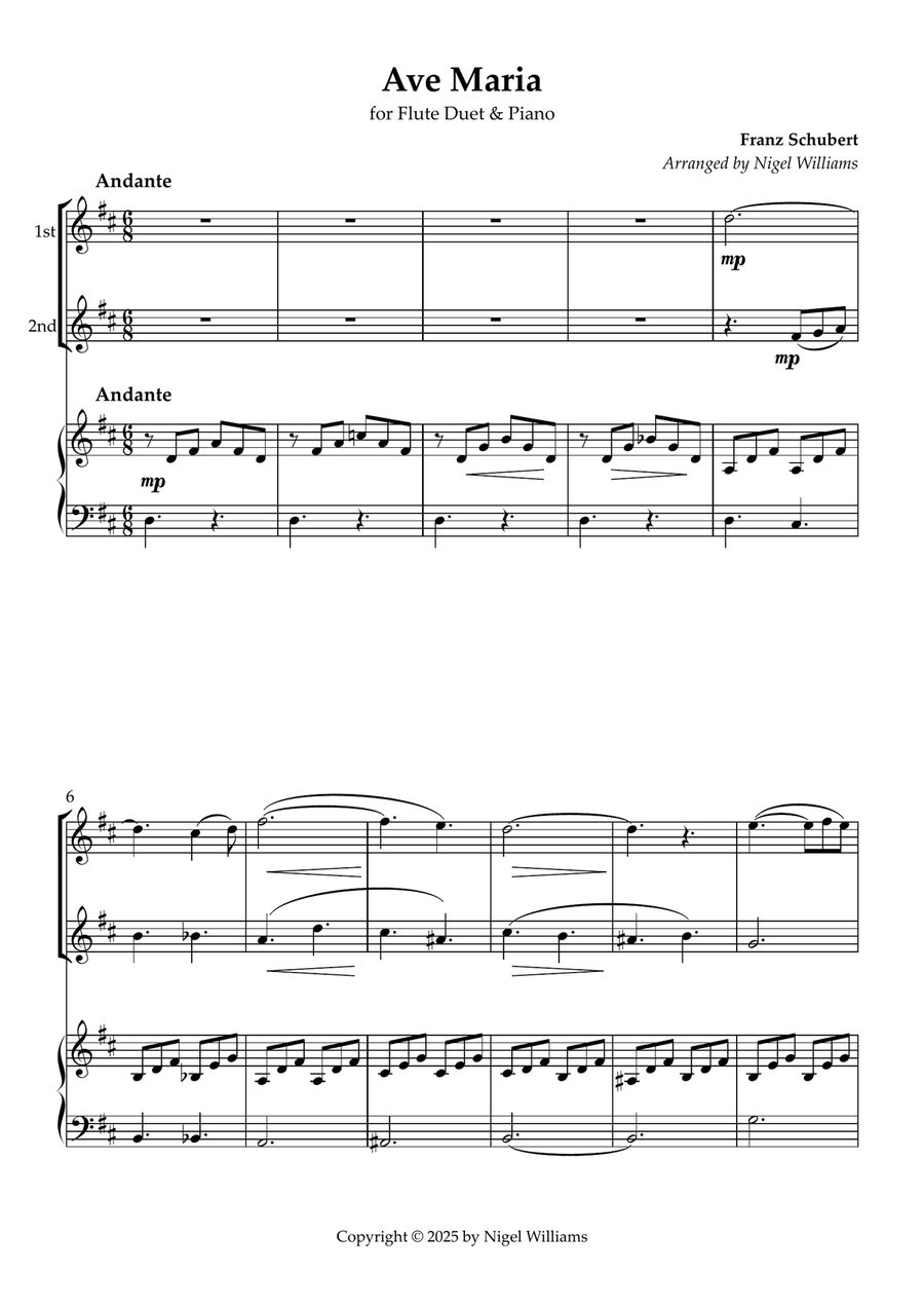 Ave Maria, for Flute Duet & Piano Flute Duet scores gallery preview page 2