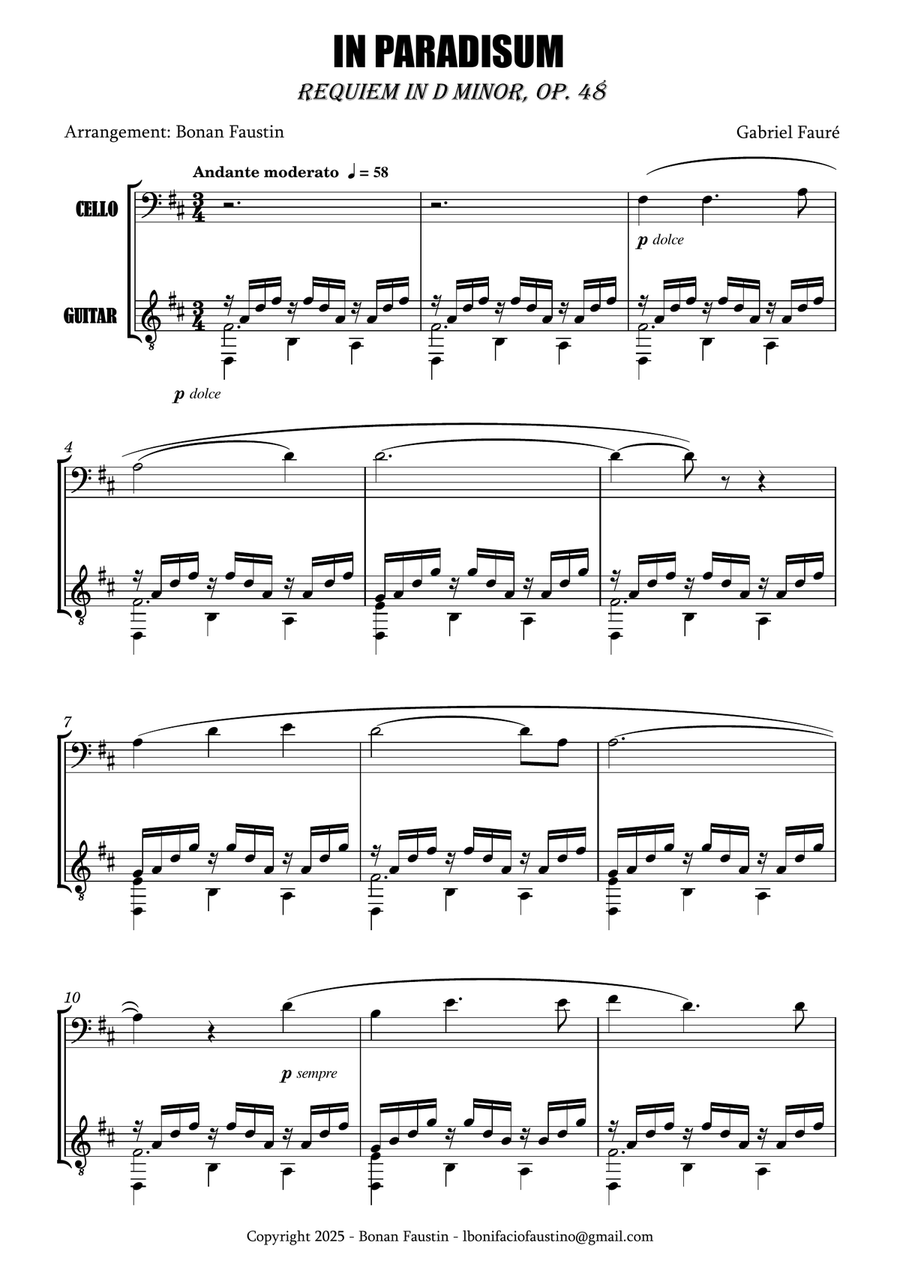IN PARADISUM [GABRIEL FAURÉ] FOR CELLO AND GUITAR String Duet scores gallery preview page 2