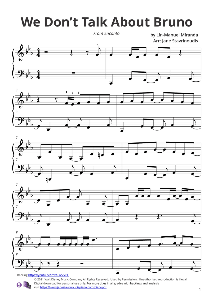 We Don't Talk About Bruno Piano Solo scores gallery preview page 1