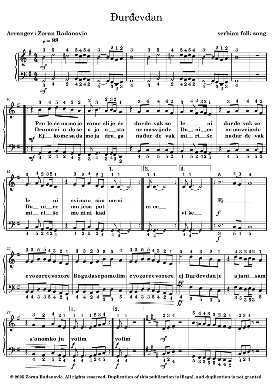 Djurdjevdan - Đurđevdan - Ederlezi - for accordion with solo bass + lyrics Accordion scores gallery preview page 1