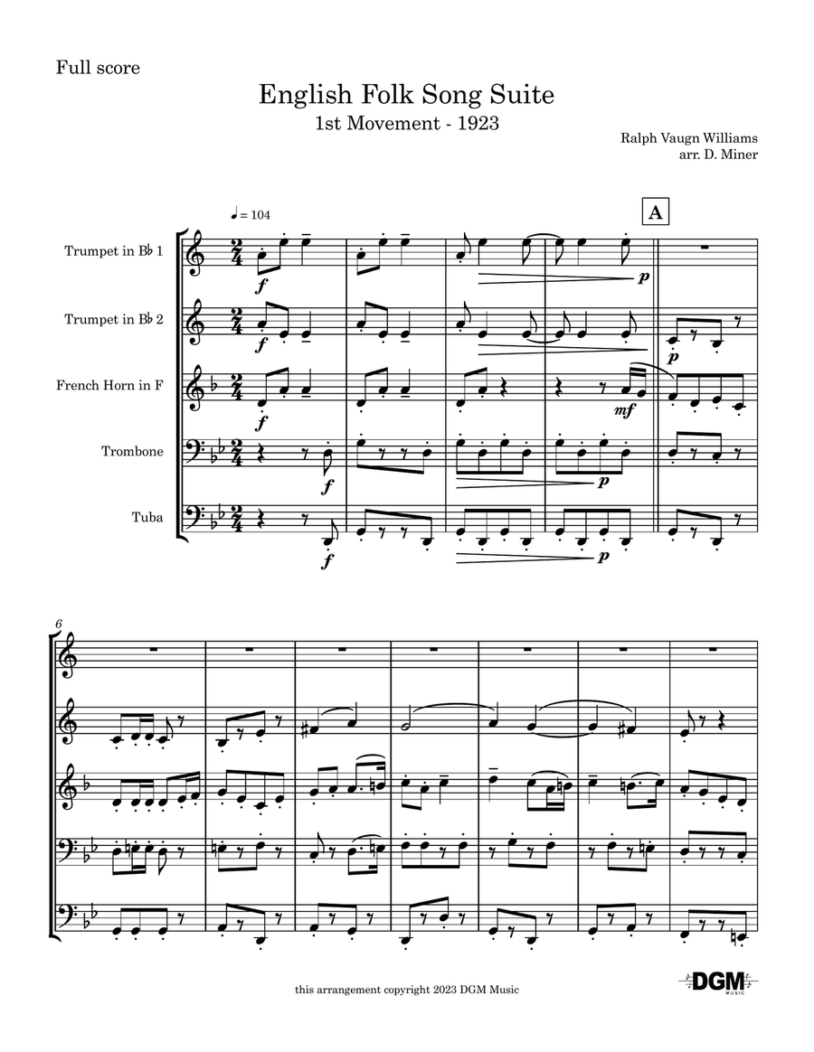 English Folk Song Suite 1st Movement - 1923 Brass Quintet scores gallery preview page 1
