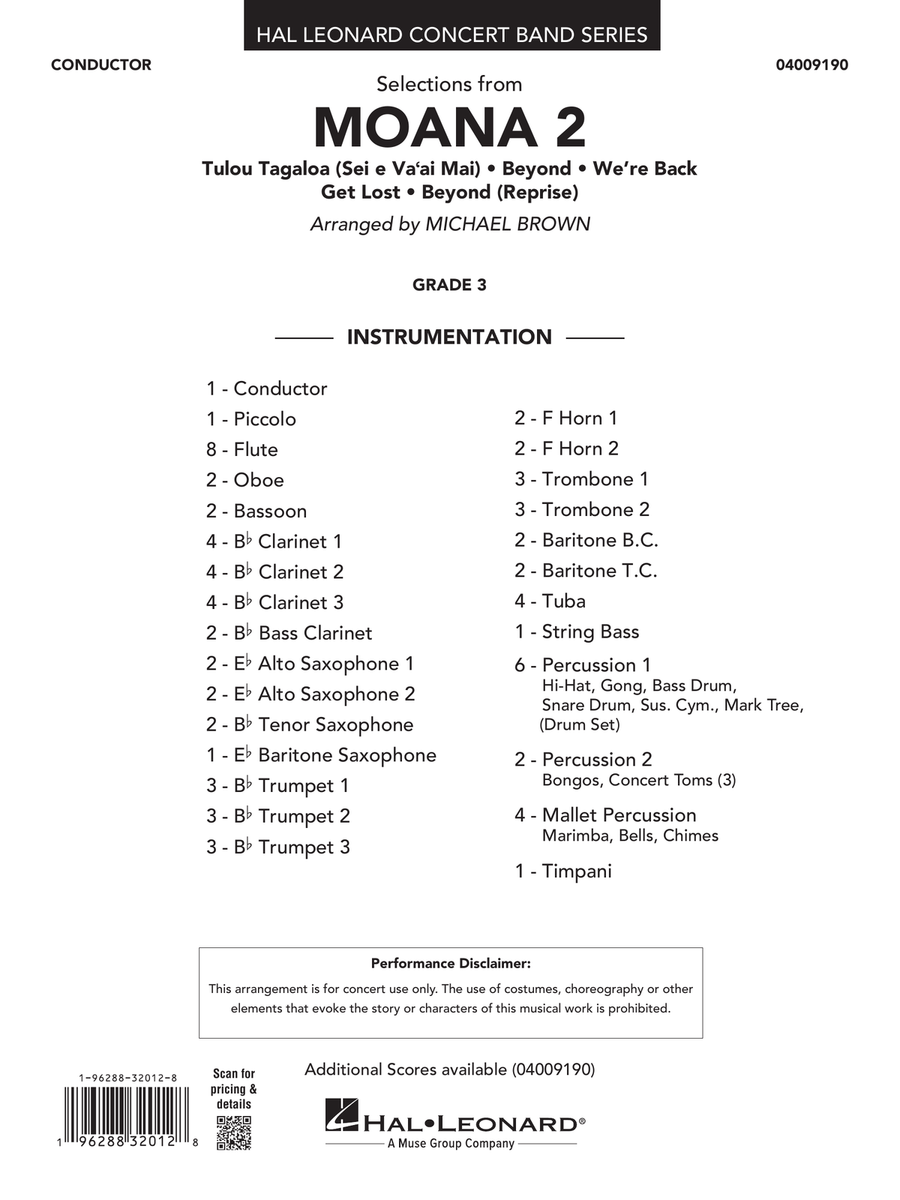 Selections from Moana 2 (arr. Michael Brown) - Conductor Score (Full Score) Concert Band scores gallery preview page 1