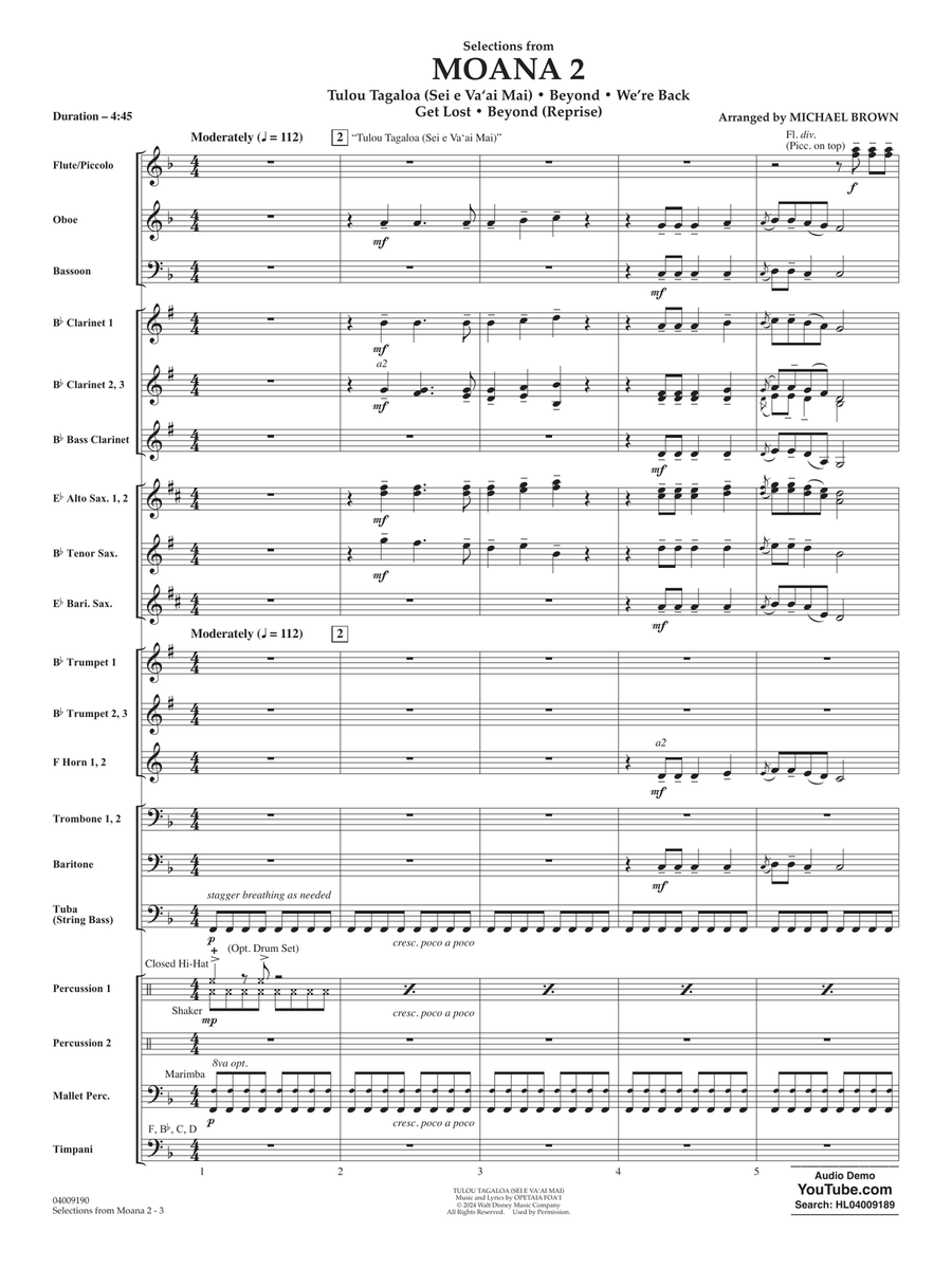 Selections from Moana 2 (arr. Michael Brown) - Conductor Score (Full Score) Concert Band scores gallery preview page 3