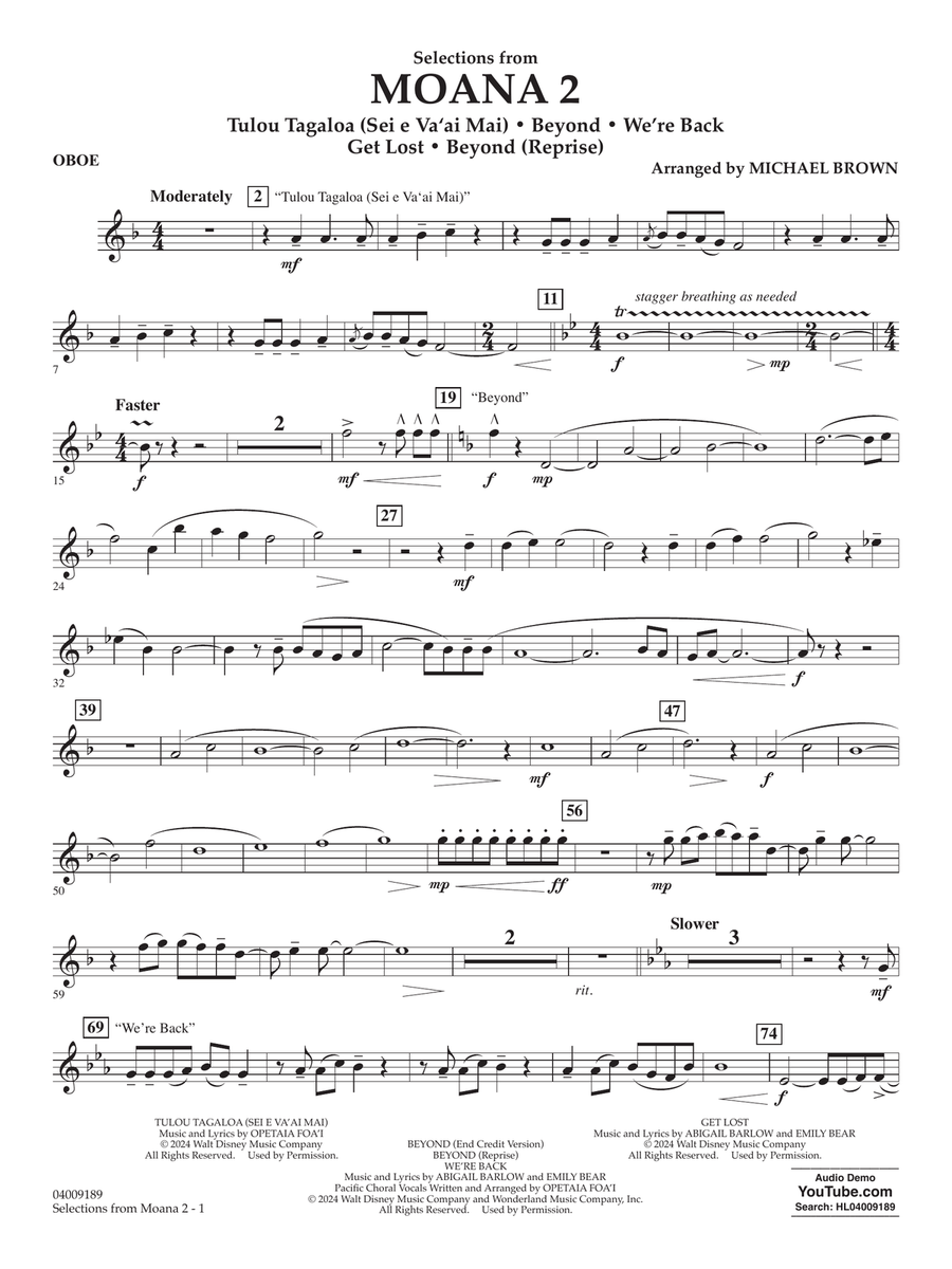 Selections from Moana 2 (arr. Michael Brown) - Oboe Concert Band scores gallery preview page 1