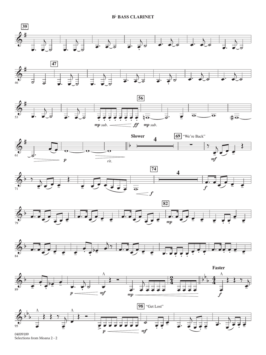 Selections from Moana 2 (arr. Michael Brown) - Bb Bass Clarinet Concert Band scores gallery preview page 2