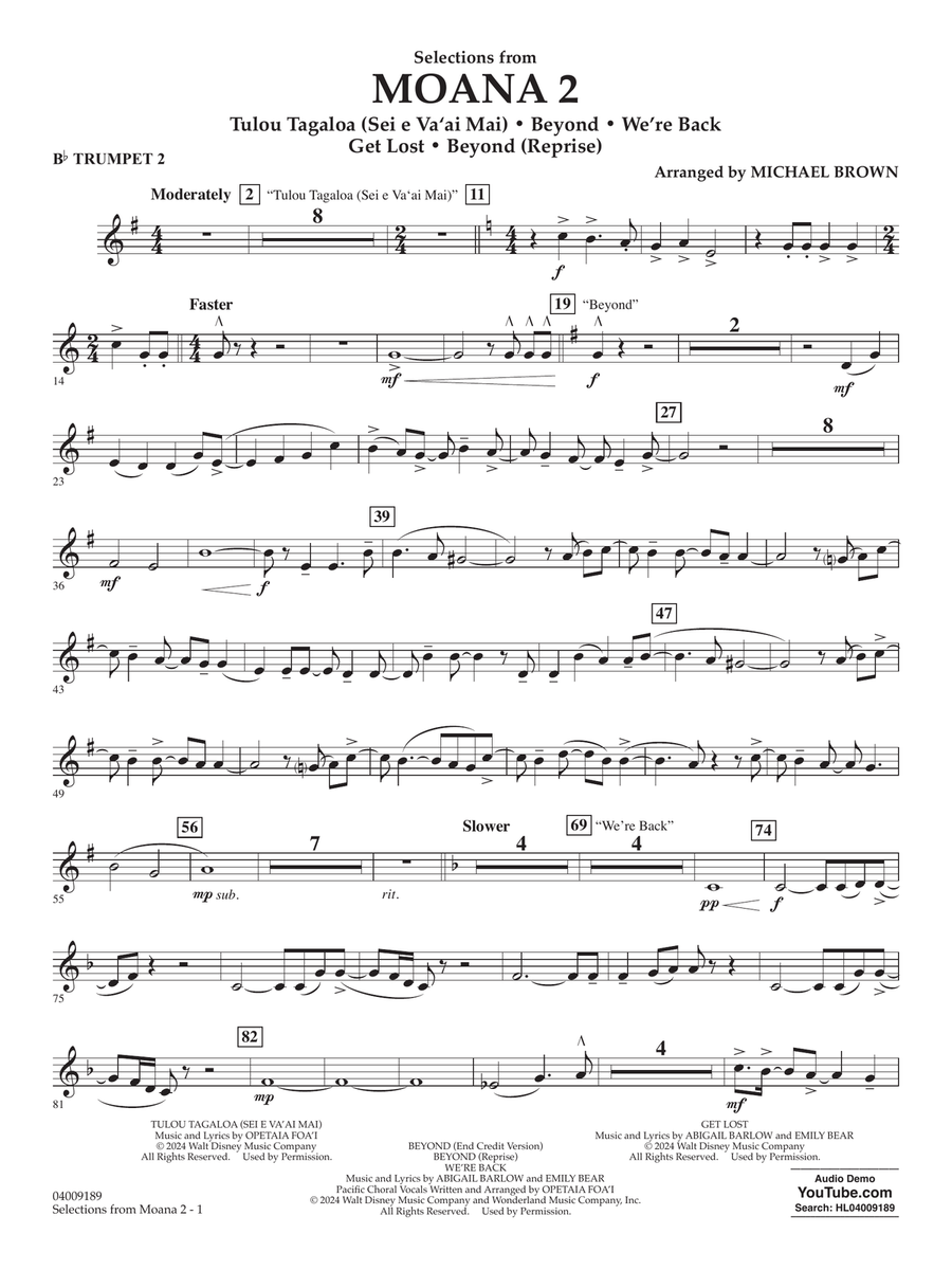 Selections from Moana 2 (arr. Michael Brown) - Bb Trumpet 2 Concert Band scores gallery preview page 1