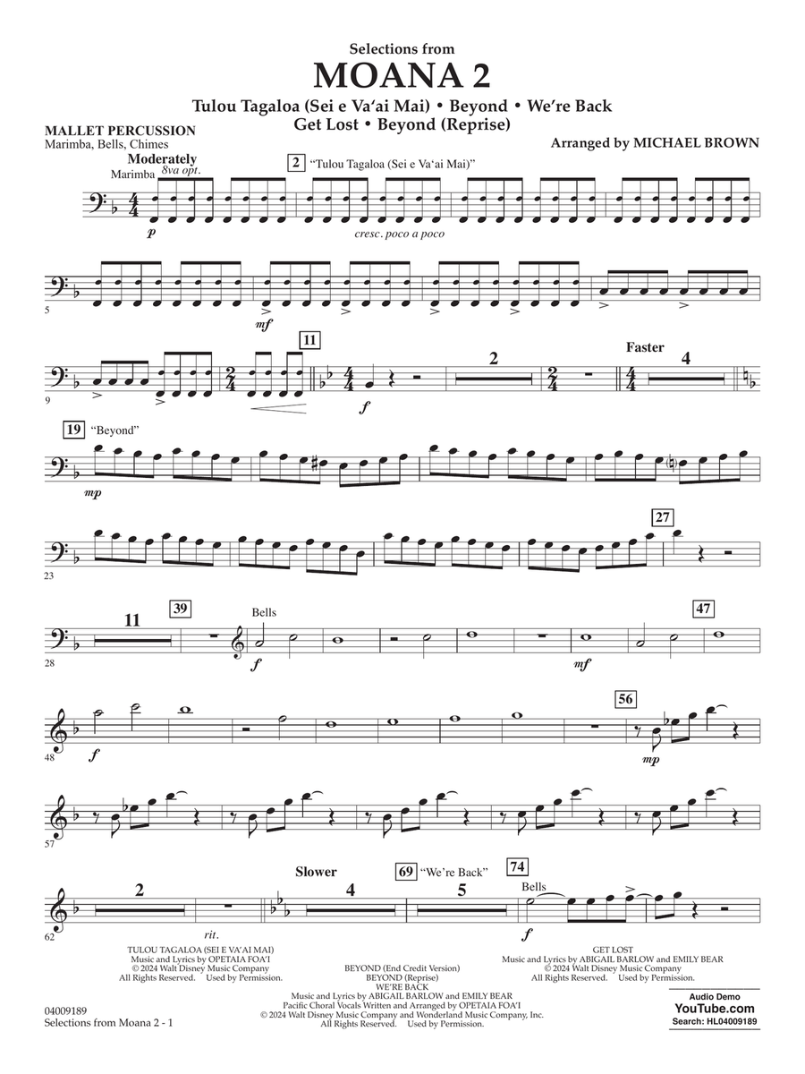 Selections from Moana 2 (arr. Michael Brown) - Mallet Percussion Concert Band scores gallery preview page 1
