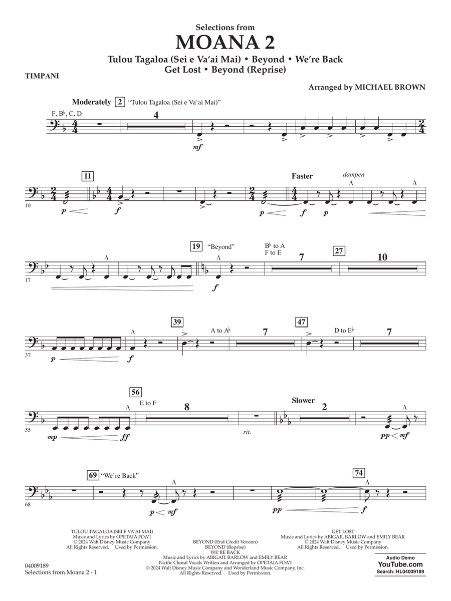 Selections from Moana 2 (arr. Michael Brown) - Timpani Concert Band scores gallery preview page 1