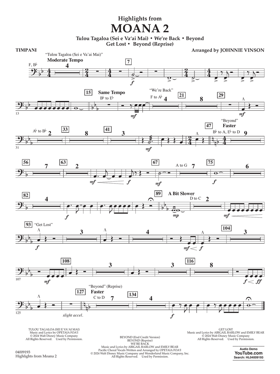 Highlights from Moana 2 (arr. Johnnie Vinson) - Timpani Concert Band scores gallery preview page 1