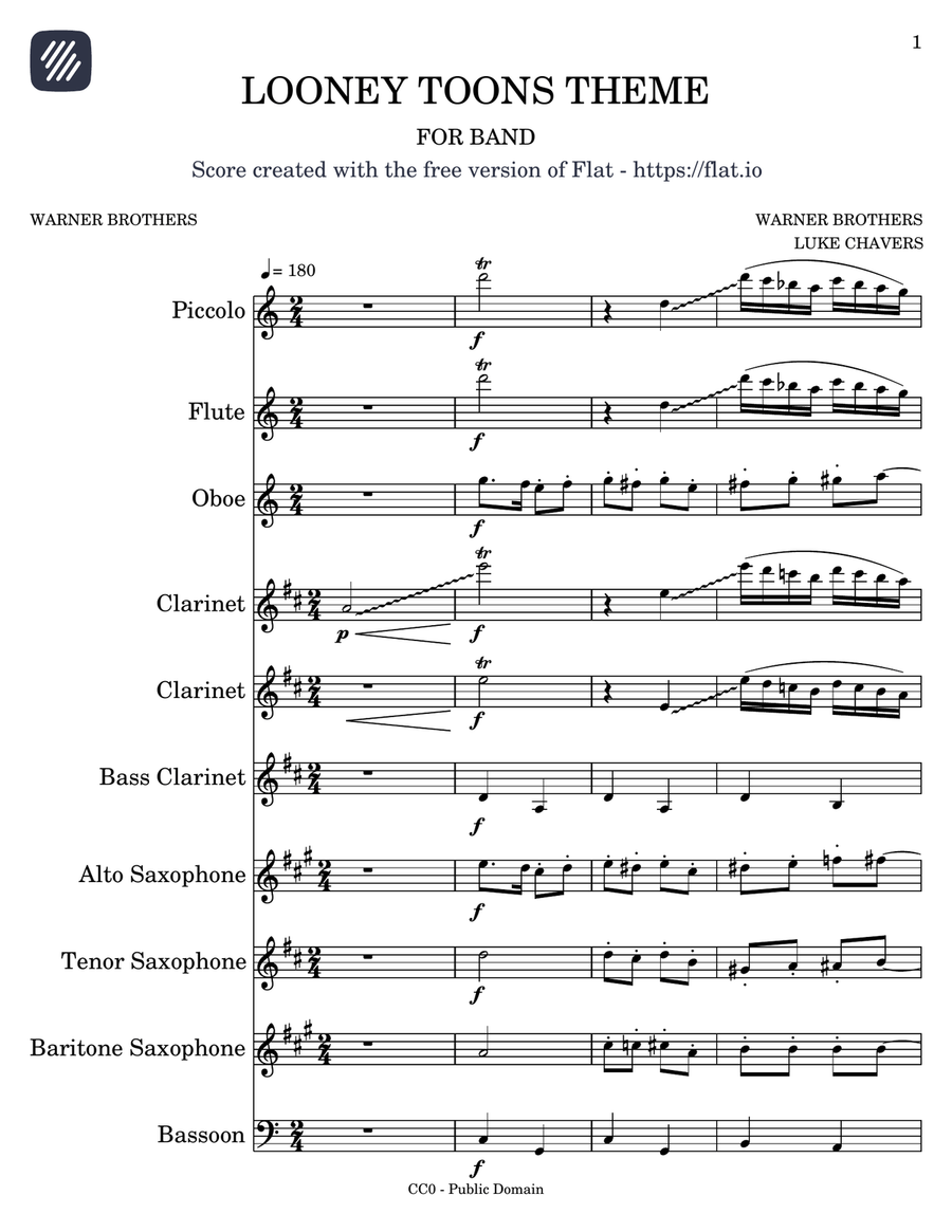 LOONEY TOONS THEME Marching Band scores gallery preview page 1