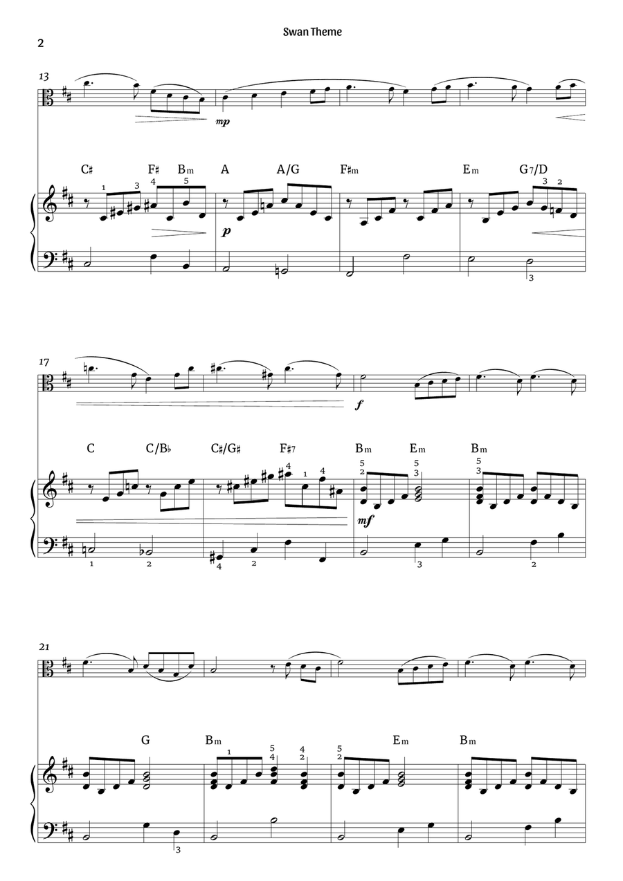 Swan Theme (viola and piano) Piano scores gallery preview page 2
