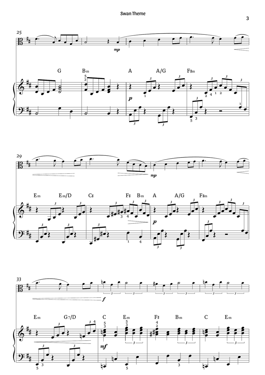Swan Theme (viola and piano) Piano scores gallery preview page 3