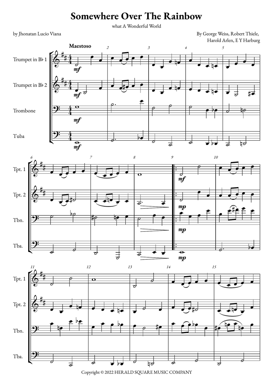 Somewhere Over The Rainbow/what A Wonderful World Brass Quartet scores gallery preview page 1