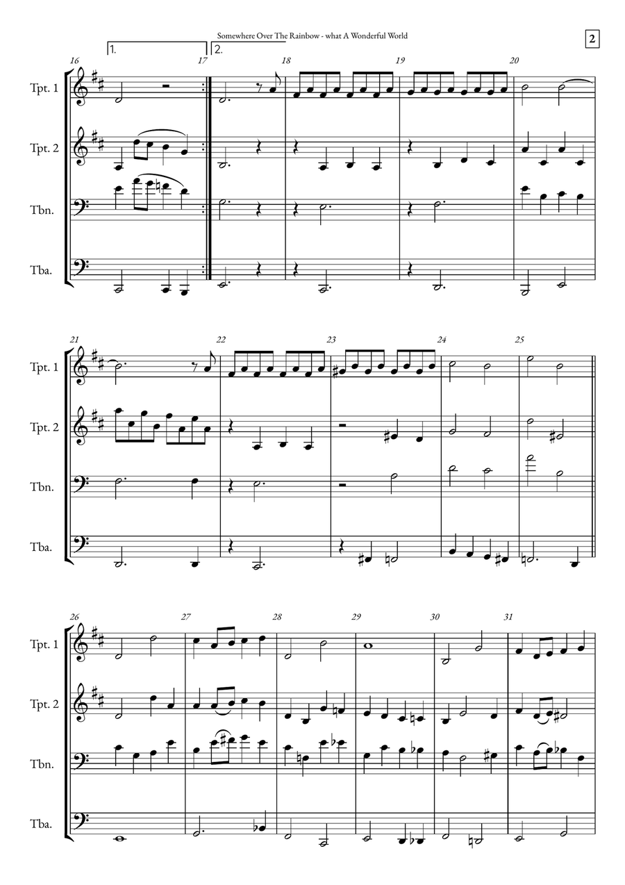 Somewhere Over The Rainbow/what A Wonderful World Brass Quartet scores gallery preview page 2