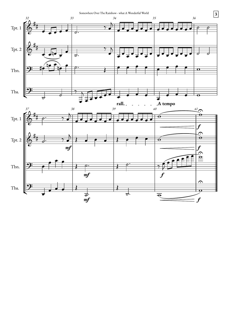 Somewhere Over The Rainbow/what A Wonderful World Brass Quartet scores gallery preview page 3