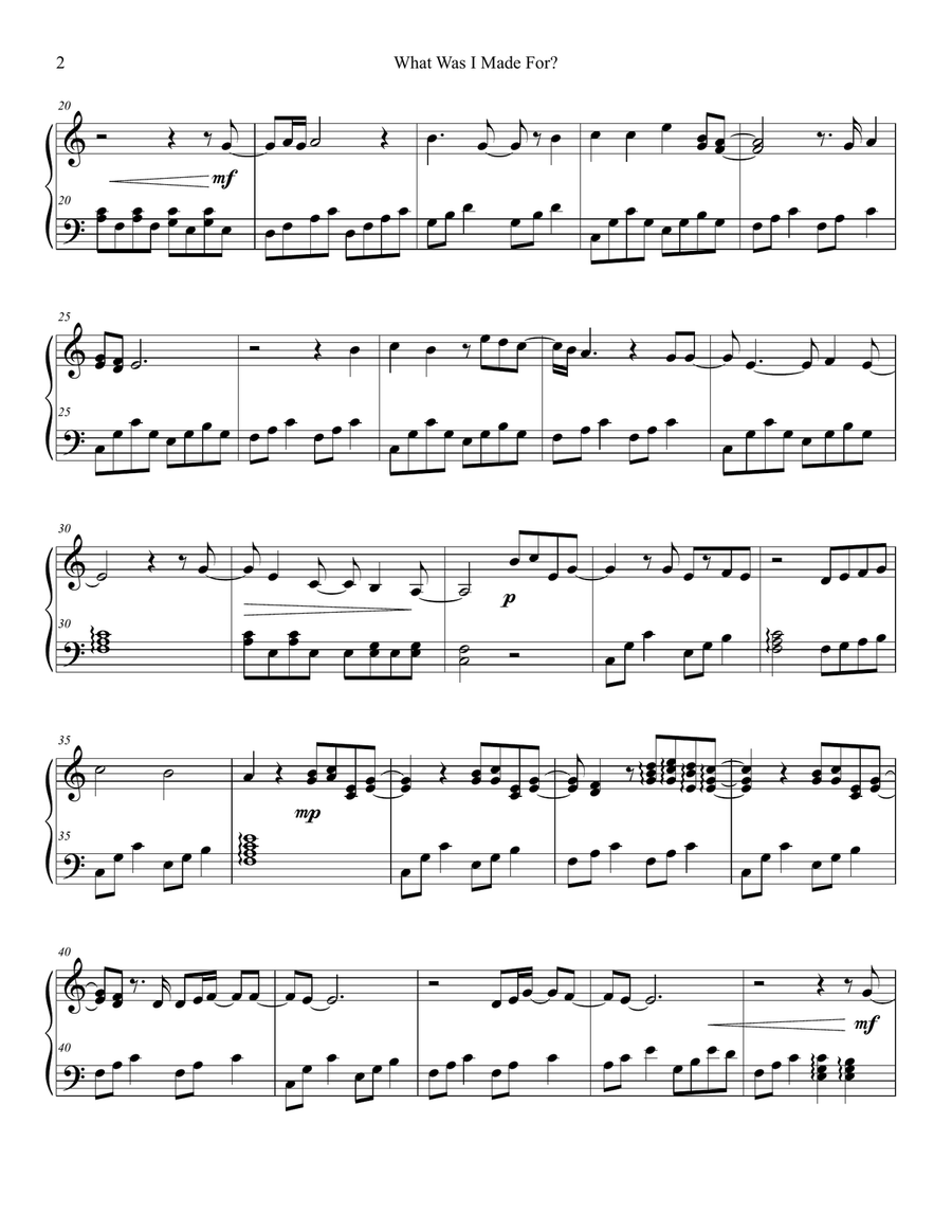 What Was I Made For? Celtic Harp scores gallery preview page 2