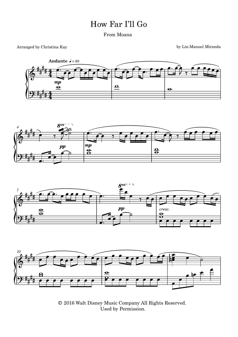 How Far I'll Go How Far I'll Go Piano Solo scores gallery preview page 1