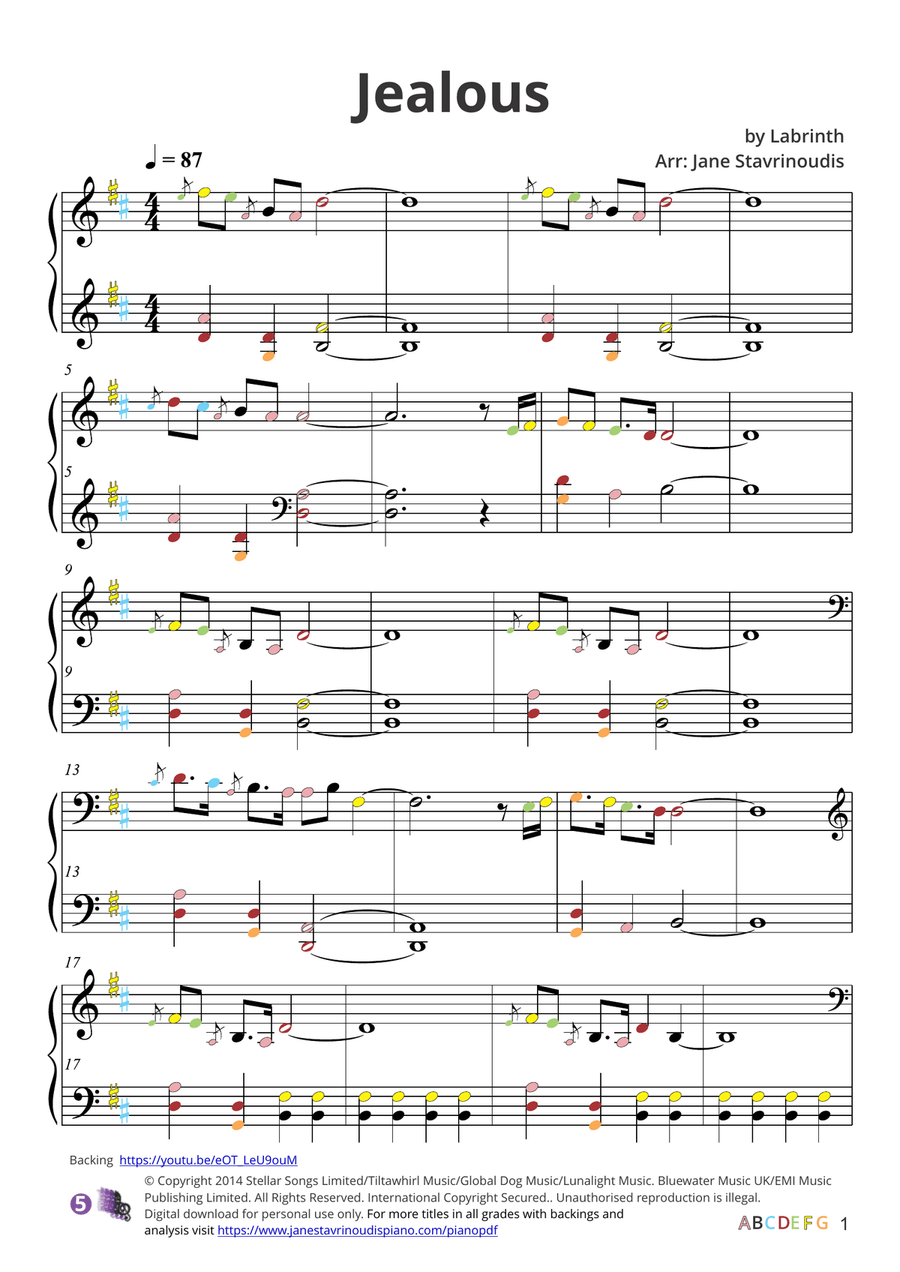 Jealous Piano Solo scores gallery preview page 6