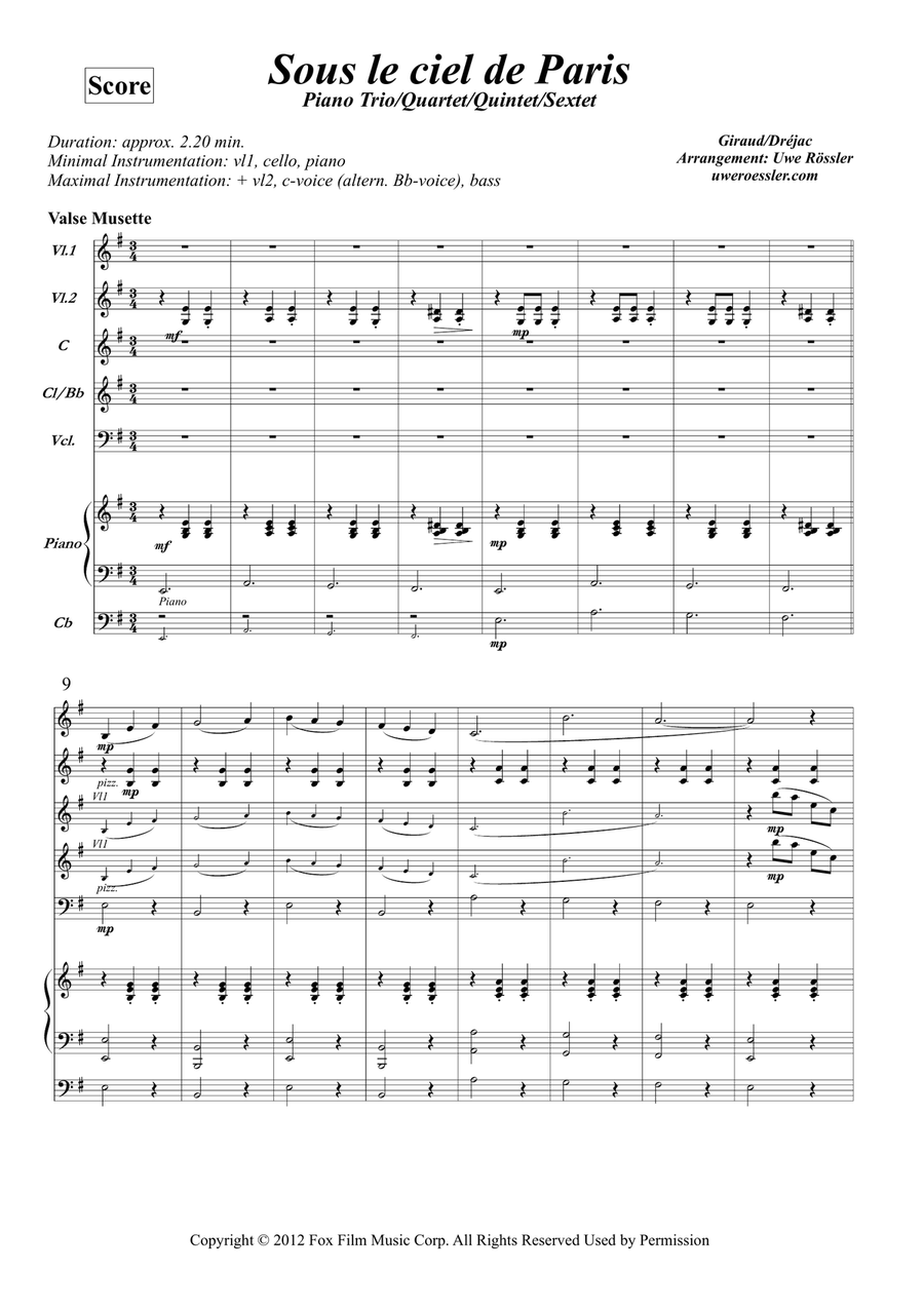 Sous Le Ciel De Paris*/piscine Molitor Patel** Piano Trio scores gallery preview page 1