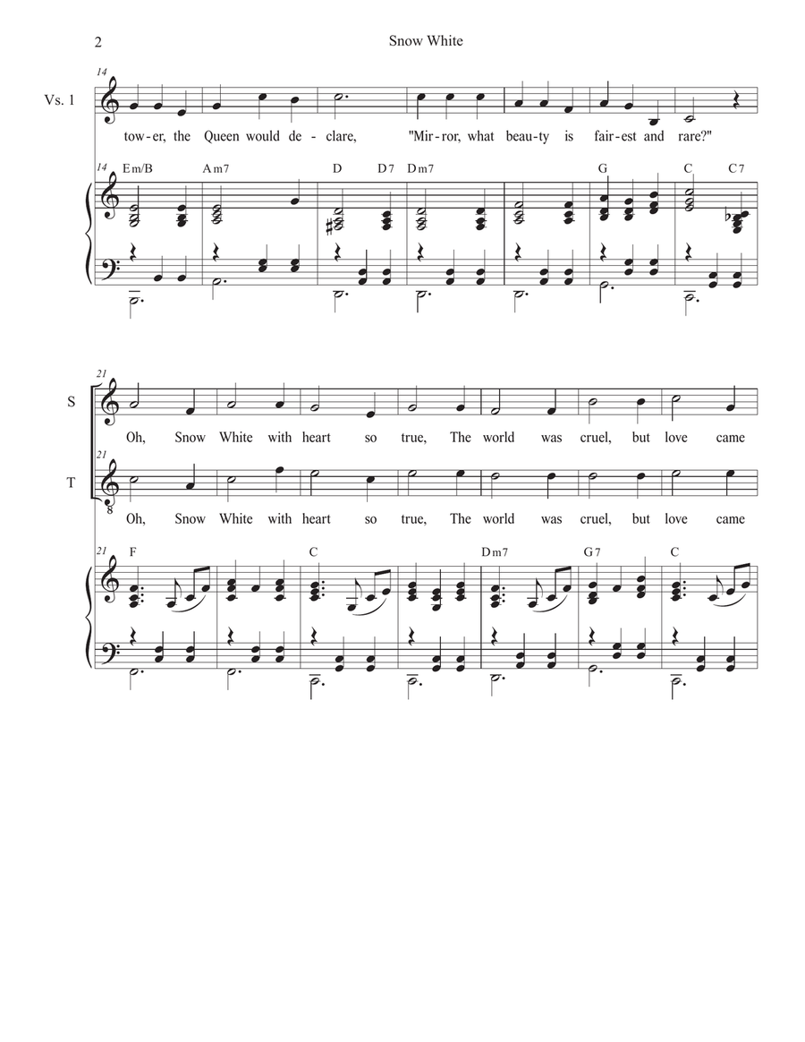 Snow White (2-part choir - (Soprano and Tenor) 2-Part scores gallery preview page 2