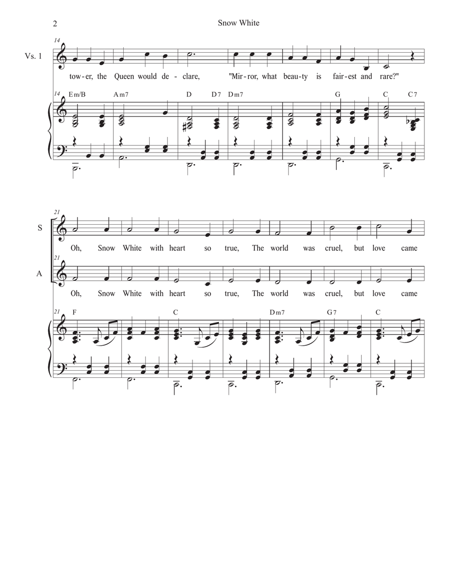 Snow White (Duet for Soprano and Alto solo) Alto Voice scores gallery preview page 2