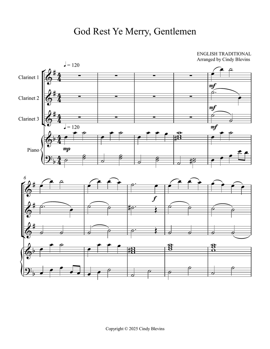 God Rest Ye Merry, Gentlemen, for Three Clarinets and Piano Small Ensemble scores gallery preview page 2