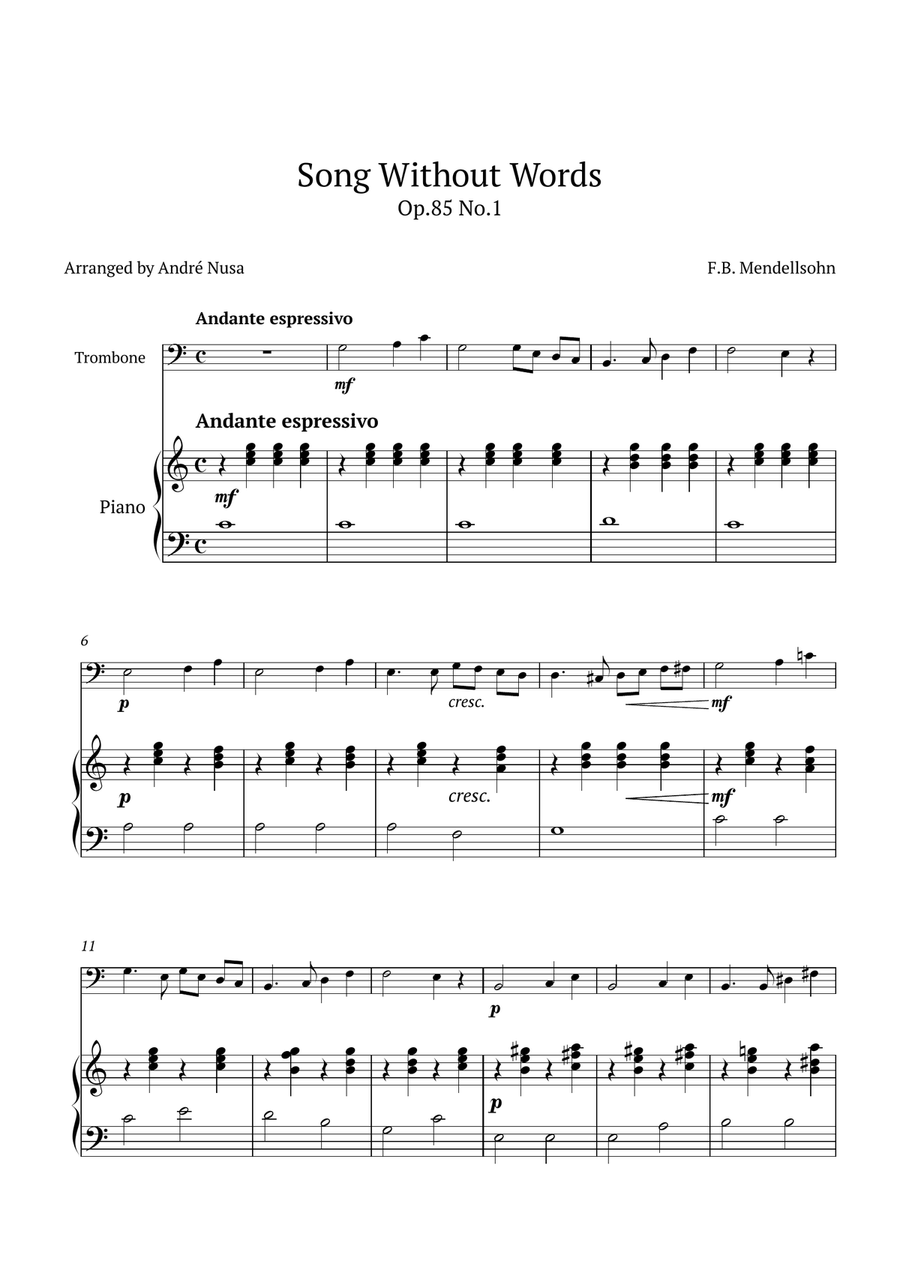Song Without Words Op.85 No.1 Chamber Music scores gallery preview page 1