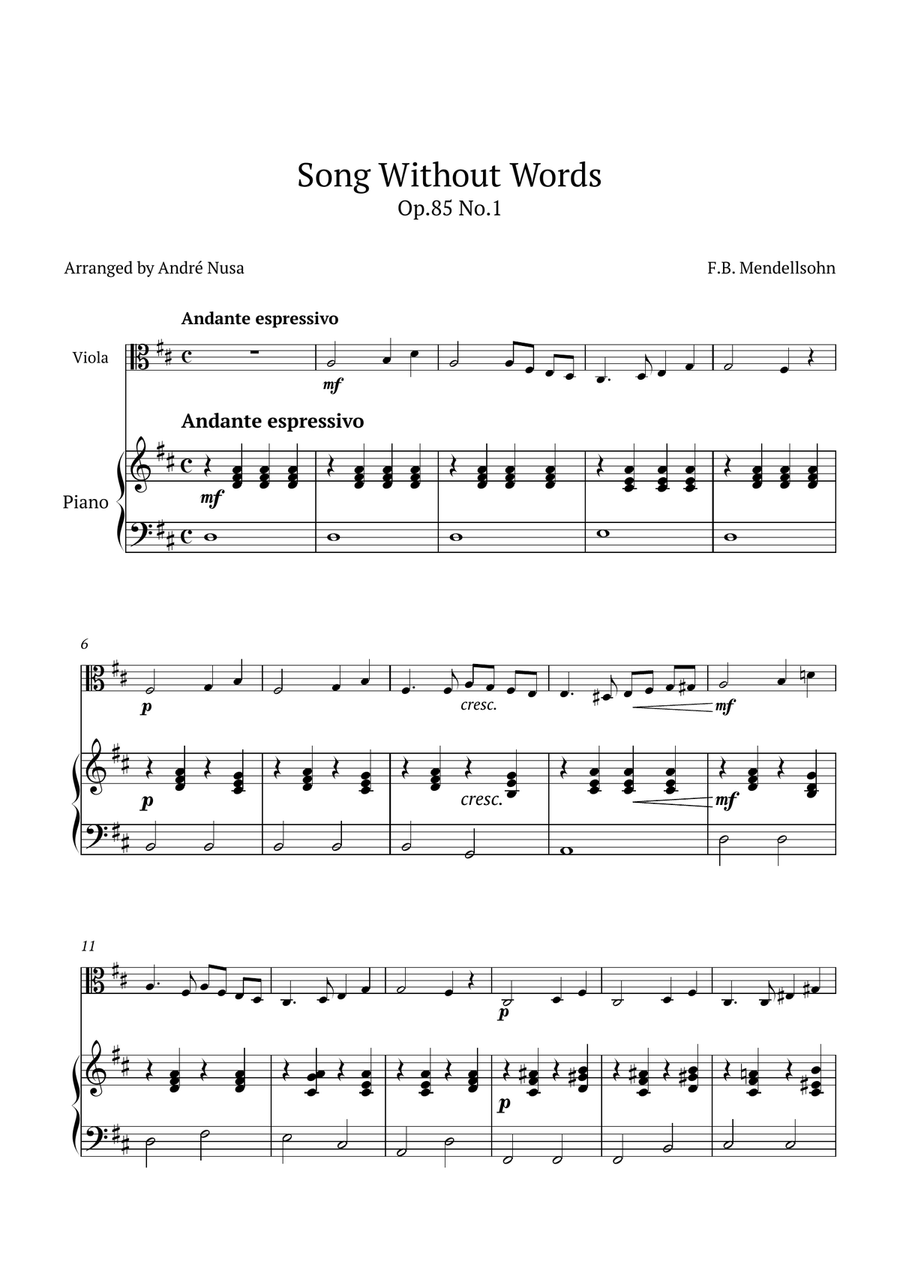 Song Without Words Op.85 No.1 Chamber Music scores gallery preview page 1