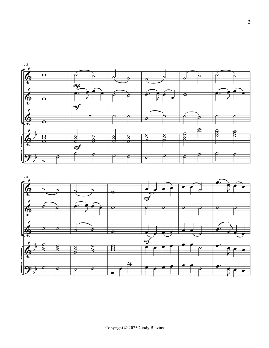 In the Bleak Midwinter, for Three Clarinets and Piano Small Ensemble scores gallery preview page 3