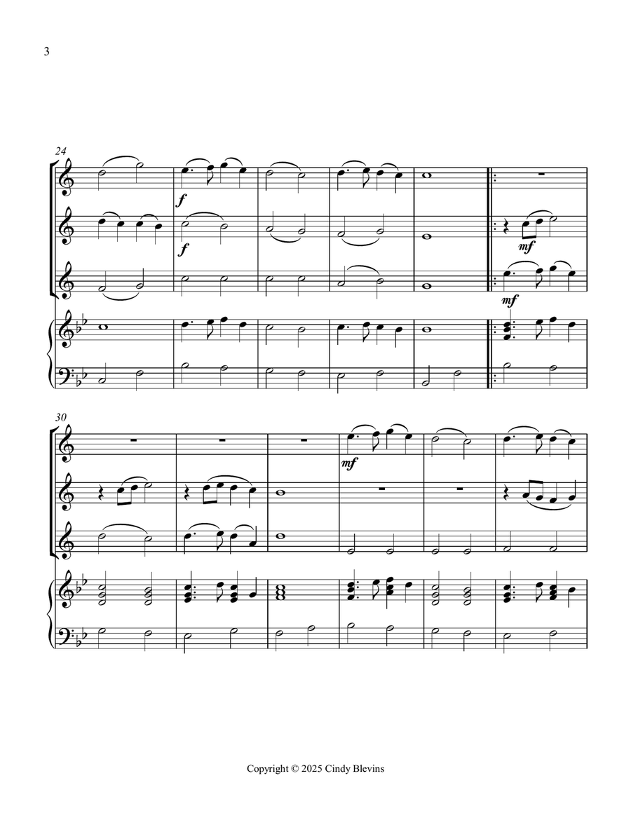 In the Bleak Midwinter, for Three Clarinets and Piano Small Ensemble scores gallery preview page 4