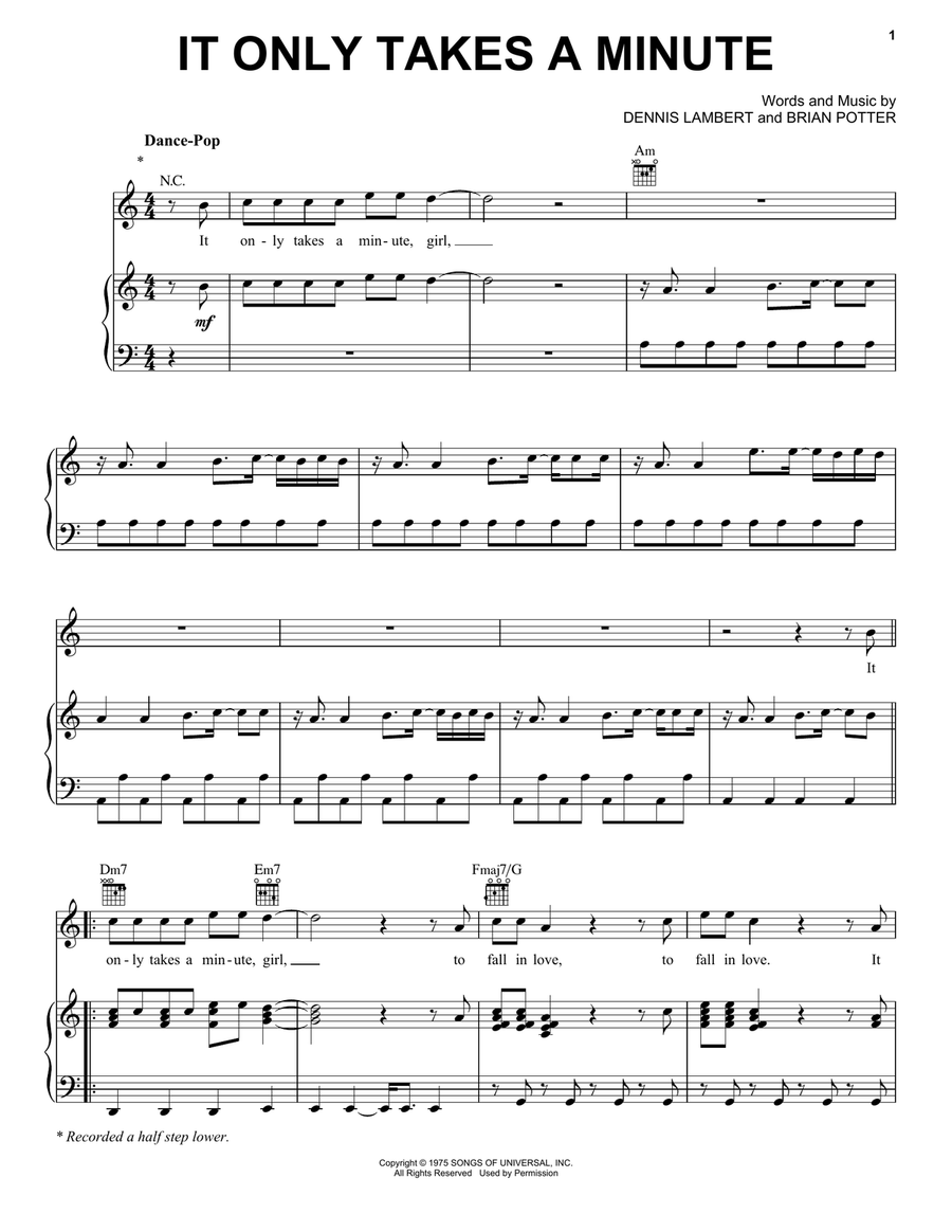 It Only Takes A Minute It Only Takes A Minute Piano, Vocal, Guitar scores gallery preview page 1