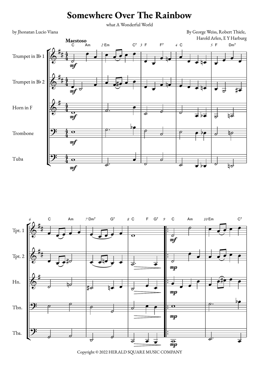 Somewhere Over The Rainbow/what A Wonderful World Brass Quintet scores gallery preview page 1