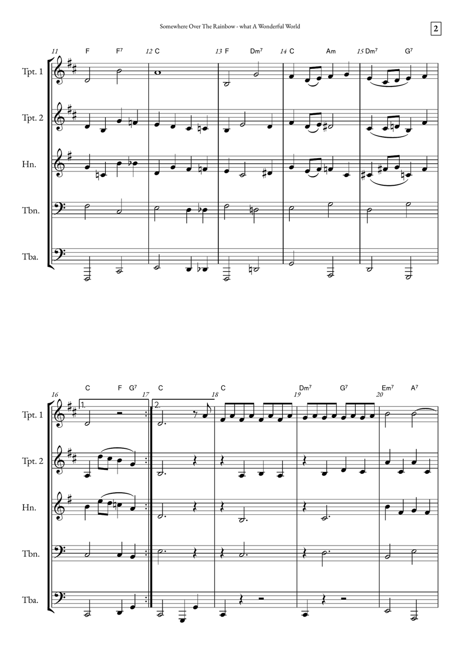 Somewhere Over The Rainbow/what A Wonderful World Brass Quintet scores gallery preview page 2