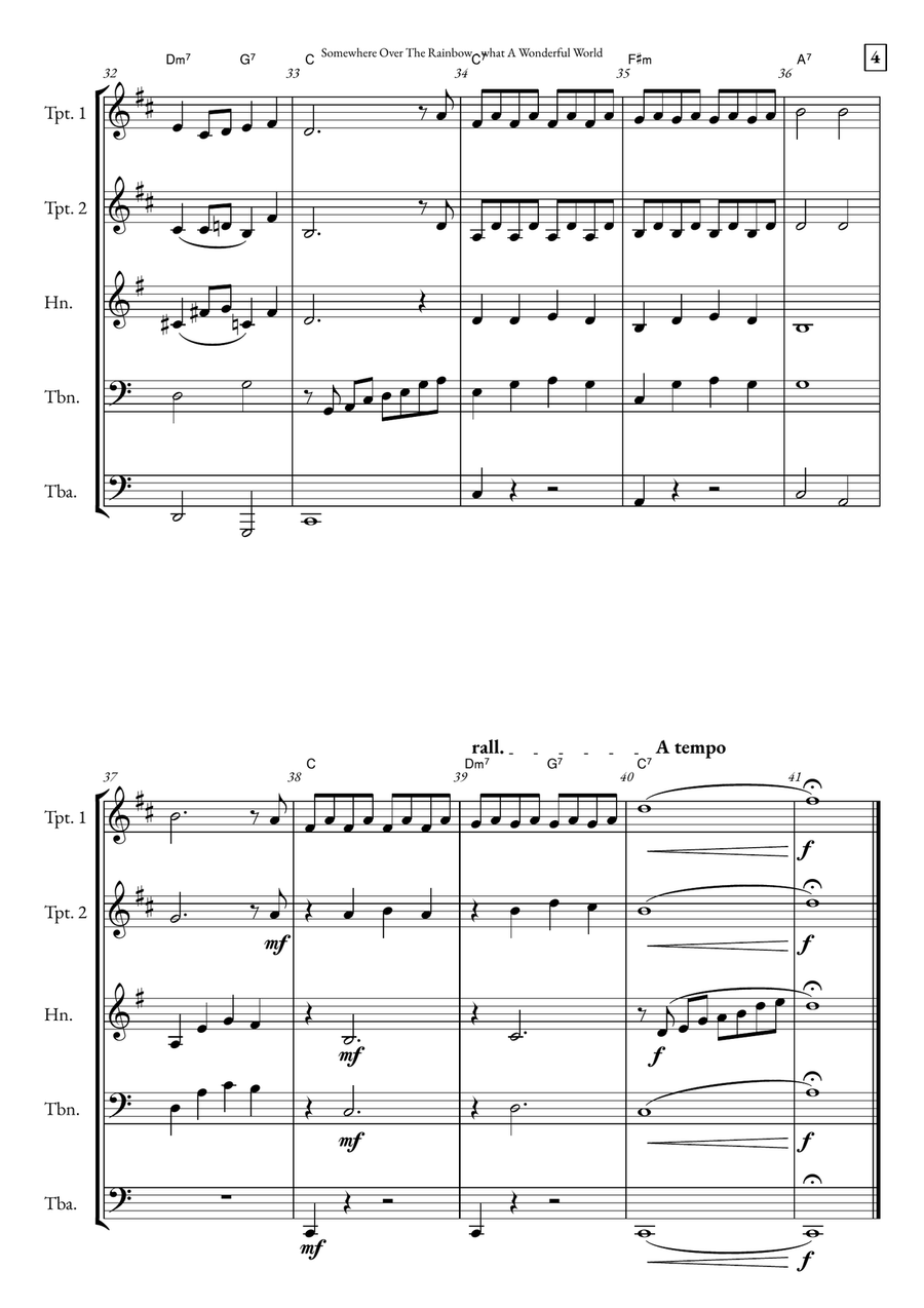 Somewhere Over The Rainbow/what A Wonderful World Brass Quintet scores gallery preview page 4