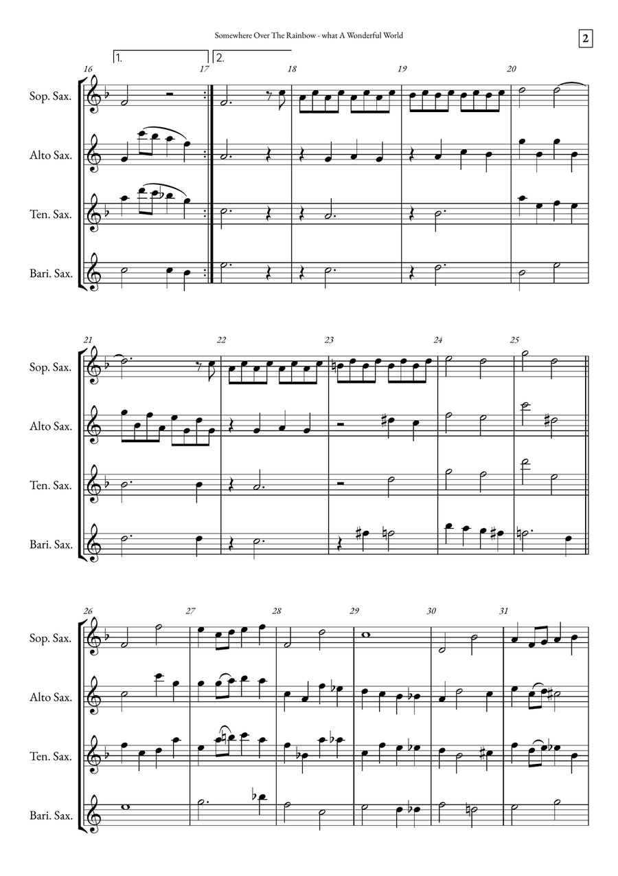 Somewhere Over The Rainbow/what A Wonderful World Saxophone Quartet scores gallery preview page 2