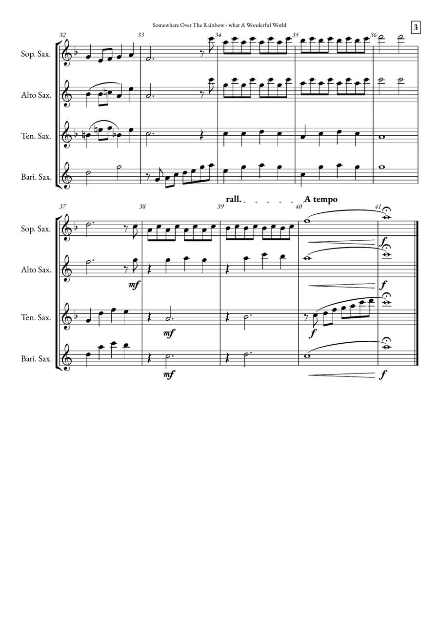Somewhere Over The Rainbow/what A Wonderful World Saxophone Quartet scores gallery preview page 3