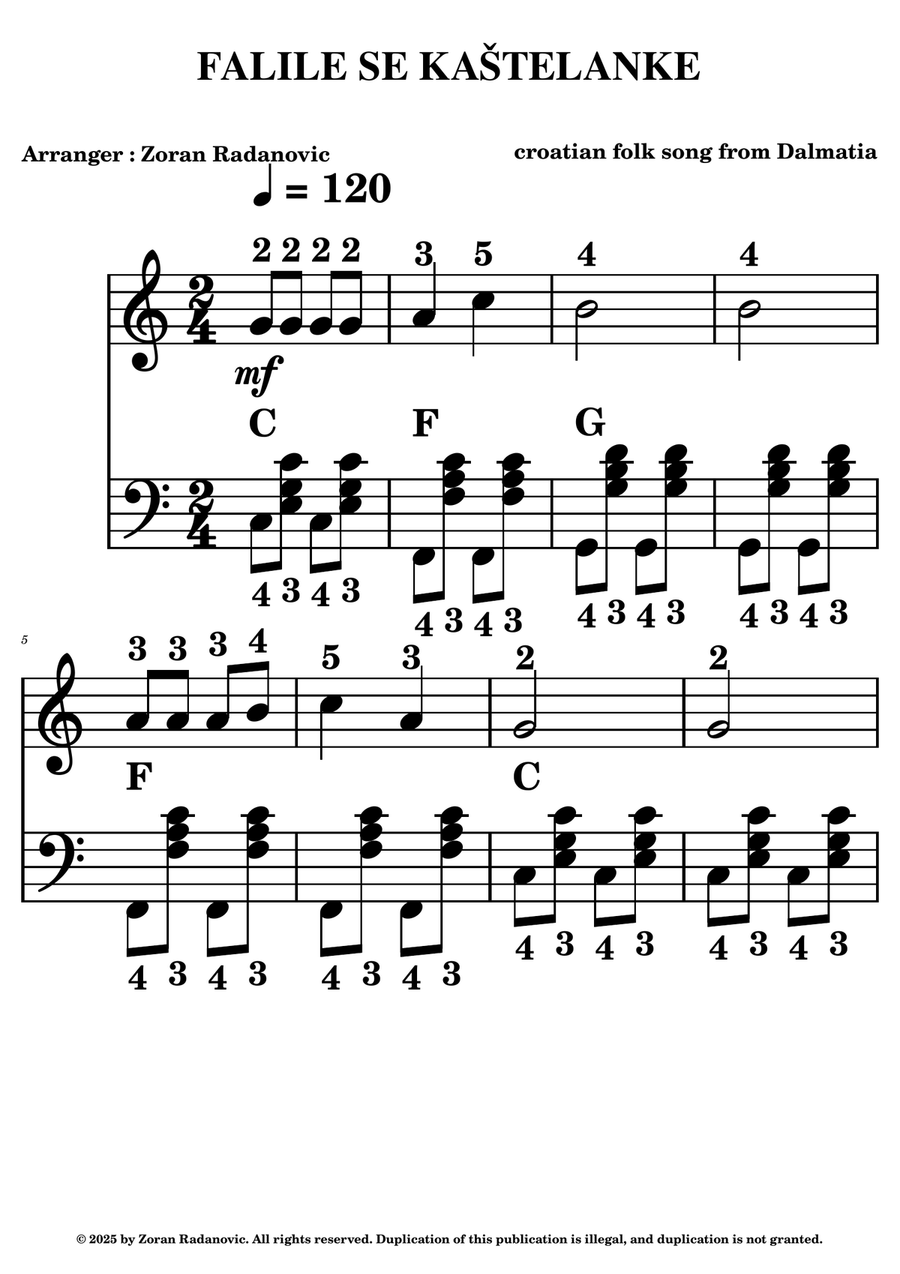 FALILE SE KAŠTELANKE - for accordion beginner Accordion scores gallery preview page 1