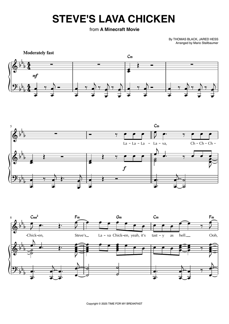 Steve's Lava Chicken Steve's Lava Chicken Piano, Vocal scores gallery preview page 1