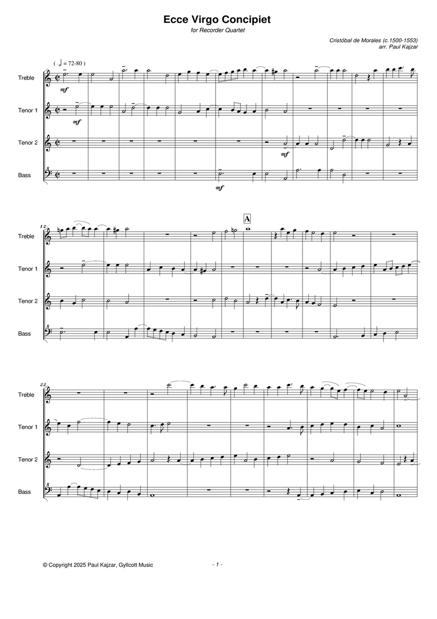 Ecce Virgo Concipiet (Recorder Quartet) Woodwind Quartet scores gallery preview page 3