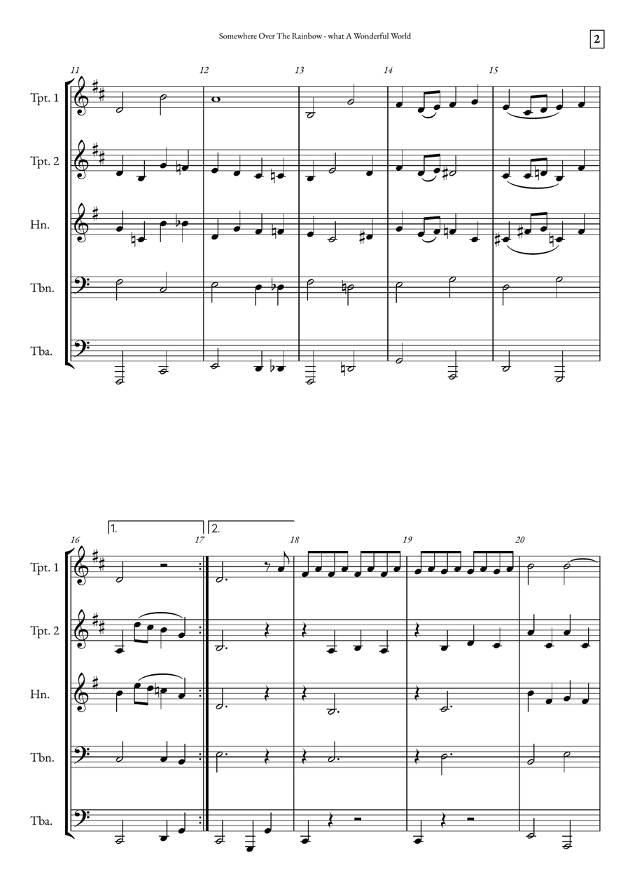 Somewhere Over The Rainbow/what A Wonderful World Brass Quintet scores gallery preview page 2