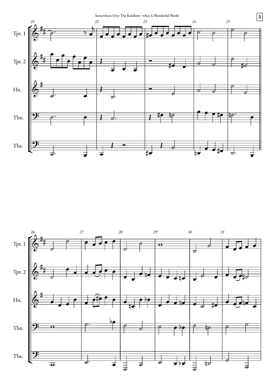 Somewhere Over The Rainbow/what A Wonderful World Brass Quintet scores gallery preview page 3