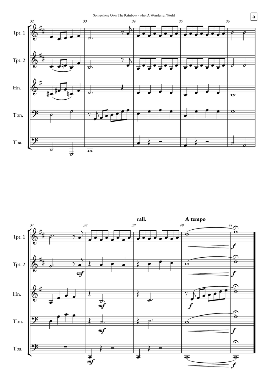 Somewhere Over The Rainbow/what A Wonderful World Brass Quintet scores gallery preview page 4
