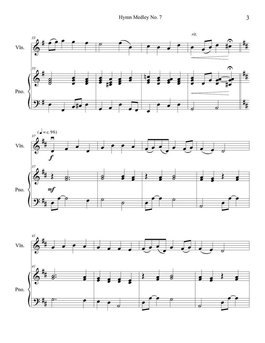 Hymn Medley No. 7 (Violin Solo with Piano Accompaniment) Violin Solo scores gallery preview page 3