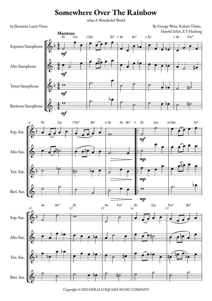 Somewhere Over The Rainbow/what A Wonderful World Saxophone Quartet scores gallery preview page 1