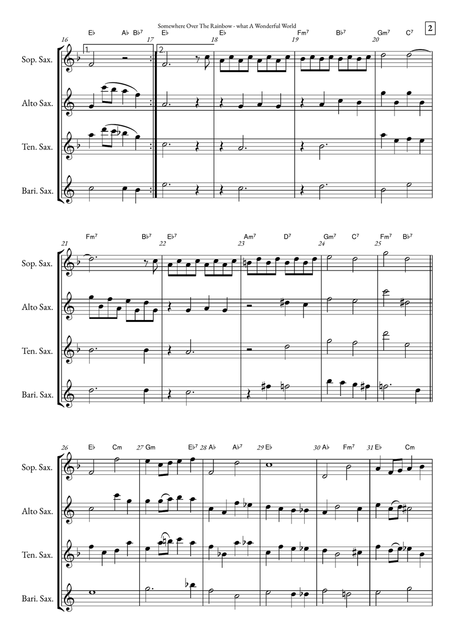Somewhere Over The Rainbow/what A Wonderful World Saxophone Quartet scores gallery preview page 2